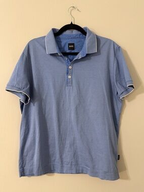 HUGO BOSS Blue Stripe Polo Shirt Mens Large